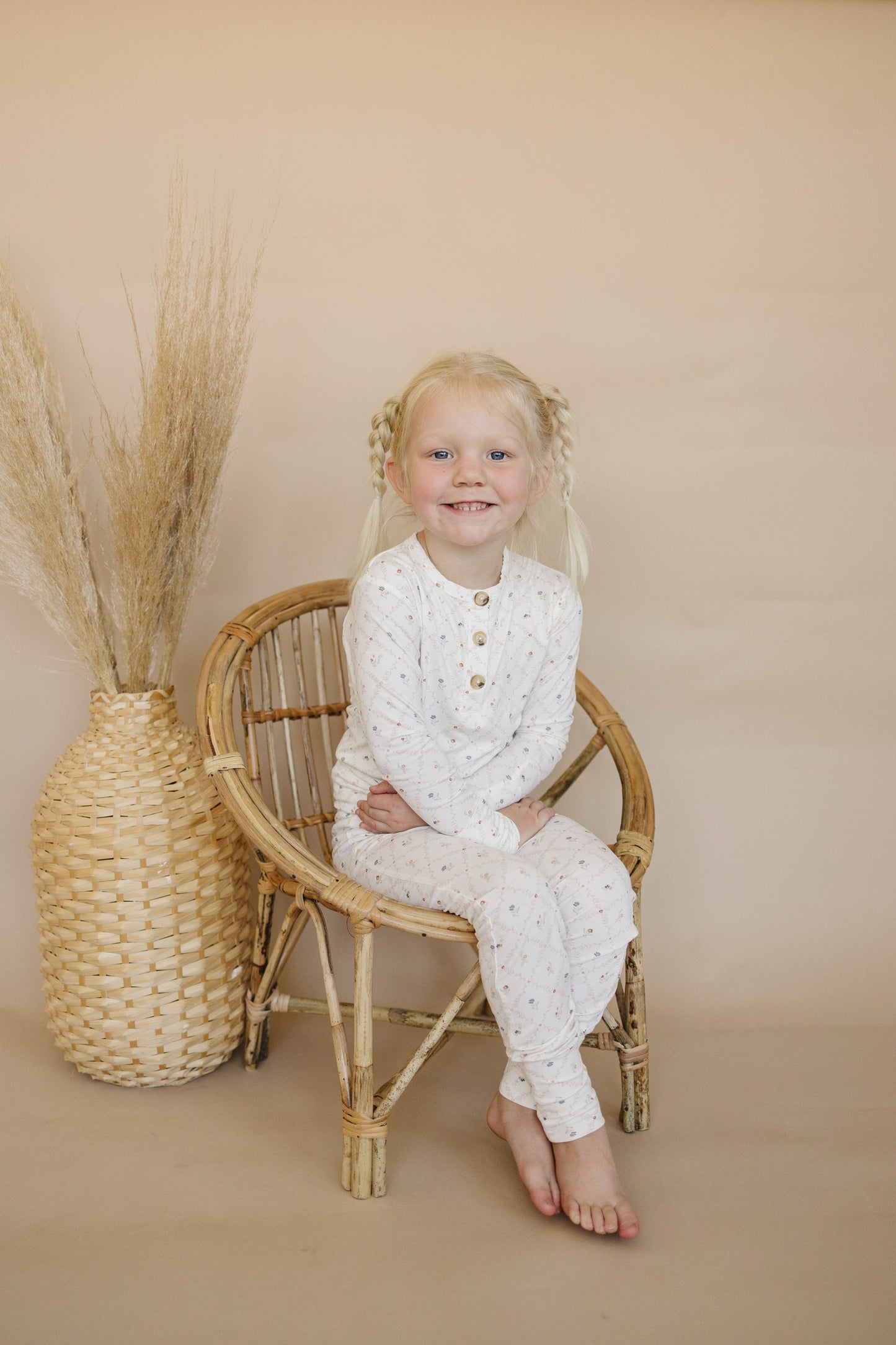 Vintage Blooms Floral 2pc Henley Bamboo Pajamas Toddler Kids