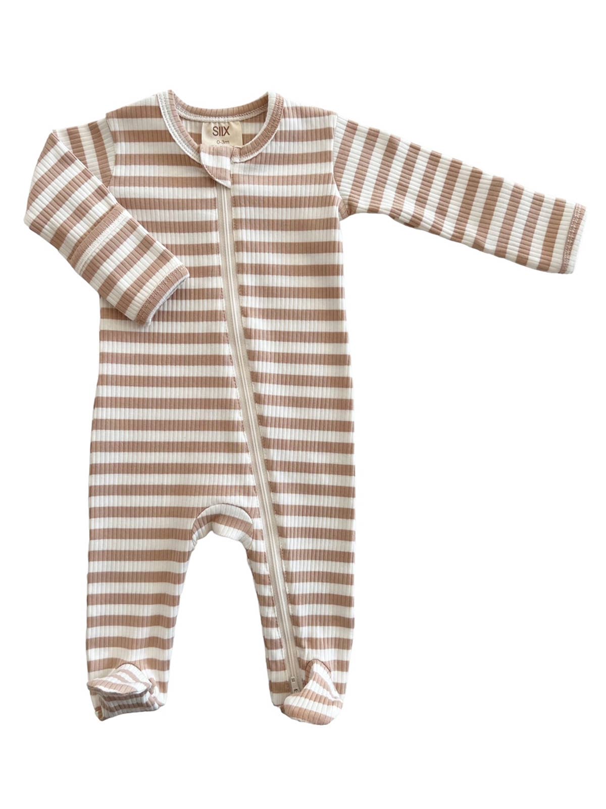 Tan Stripe / Organic Ribbed Zip Footie (Baby - Kids)