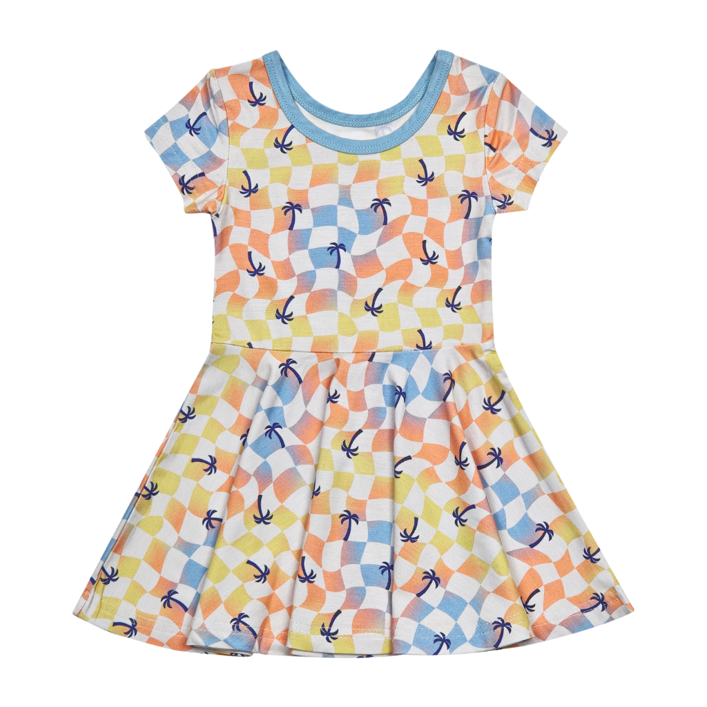 Sunset Checker Bamboo T-Shirt Dress