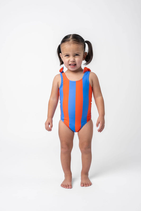 One Piece Girl Swimsuit | Blue Orange Stripe