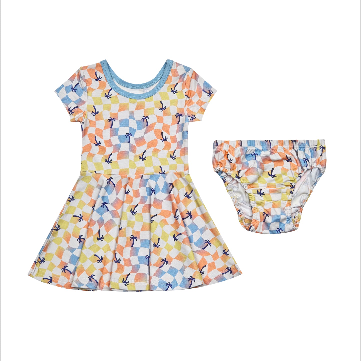 Sunset Checker Bamboo T-Shirt Dress
