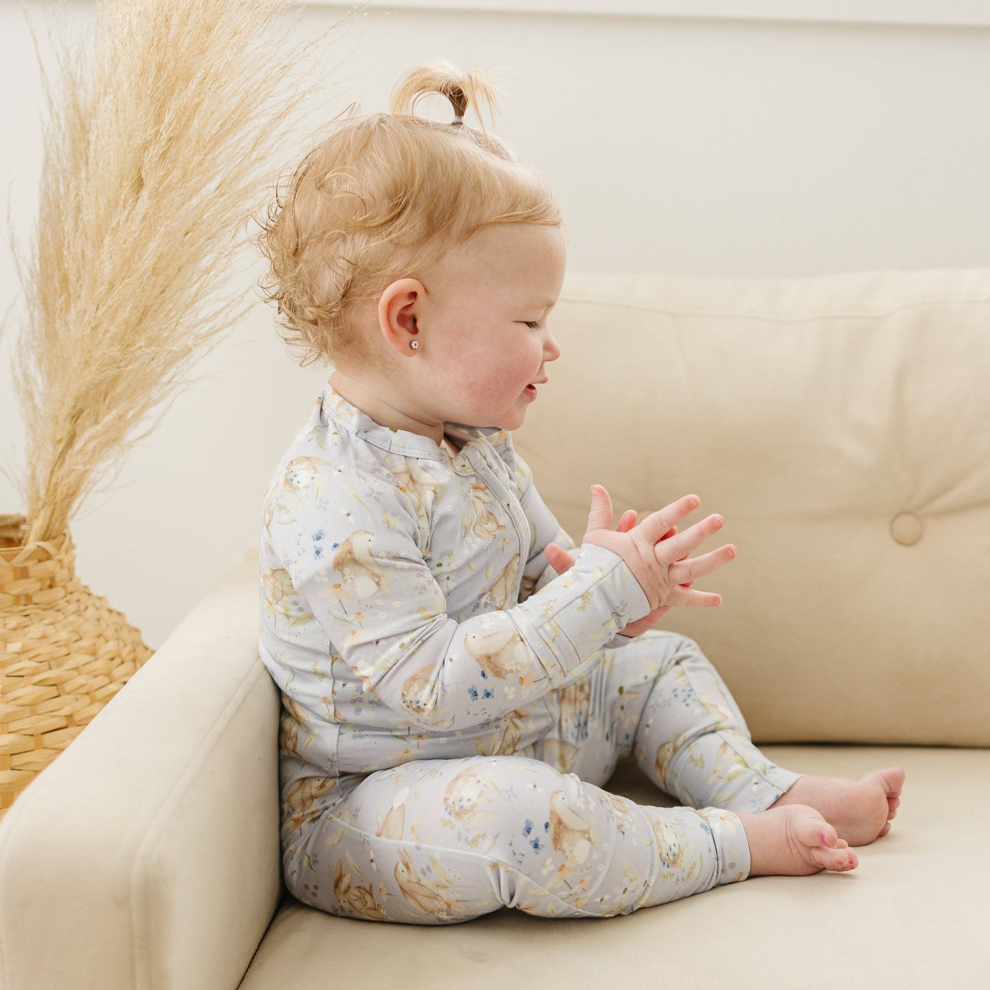 Purple Bunnies Bamboo Zippy Romper