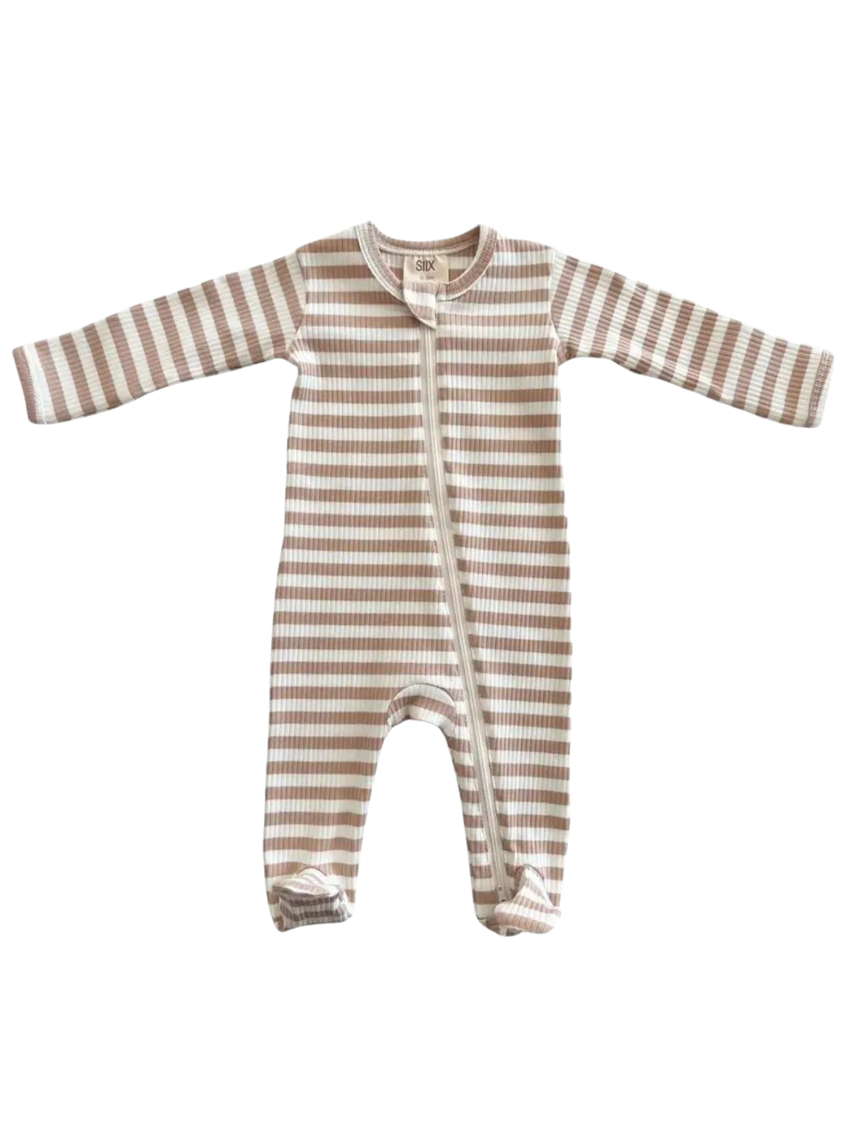 Tan Stripe / Organic Ribbed Zip Footie (Baby - Kids)