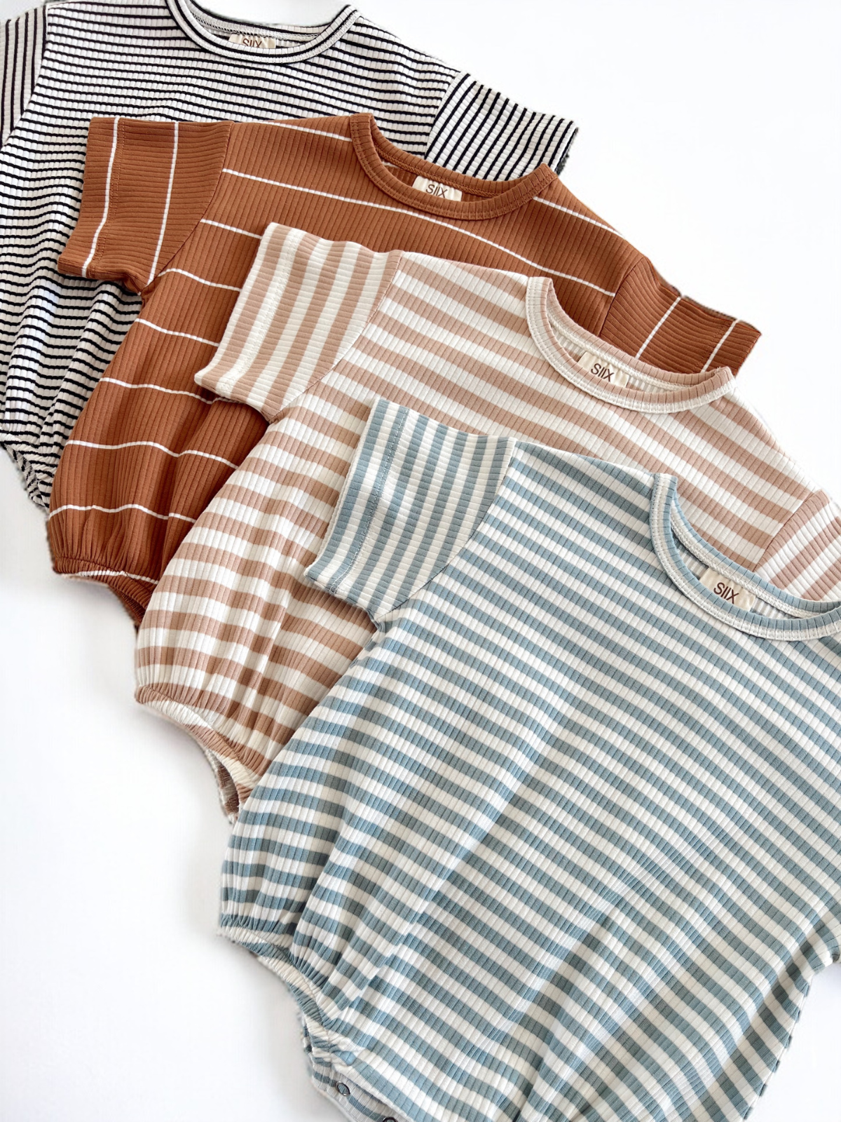Saddle Stripe / Organic Ribbed T-Shirt Bubble (Baby - Kids)