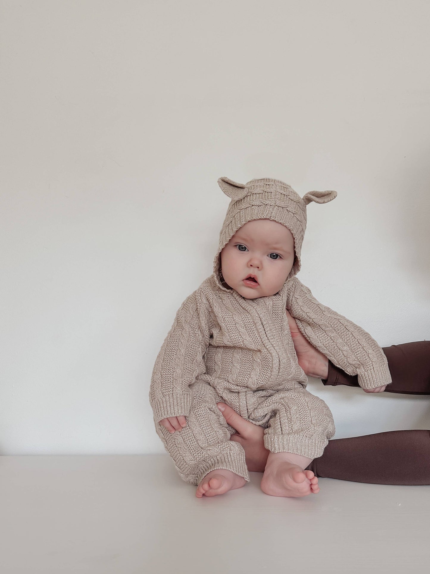 Luna + Luca Baby Bear Jumpsuit - Heather Beige