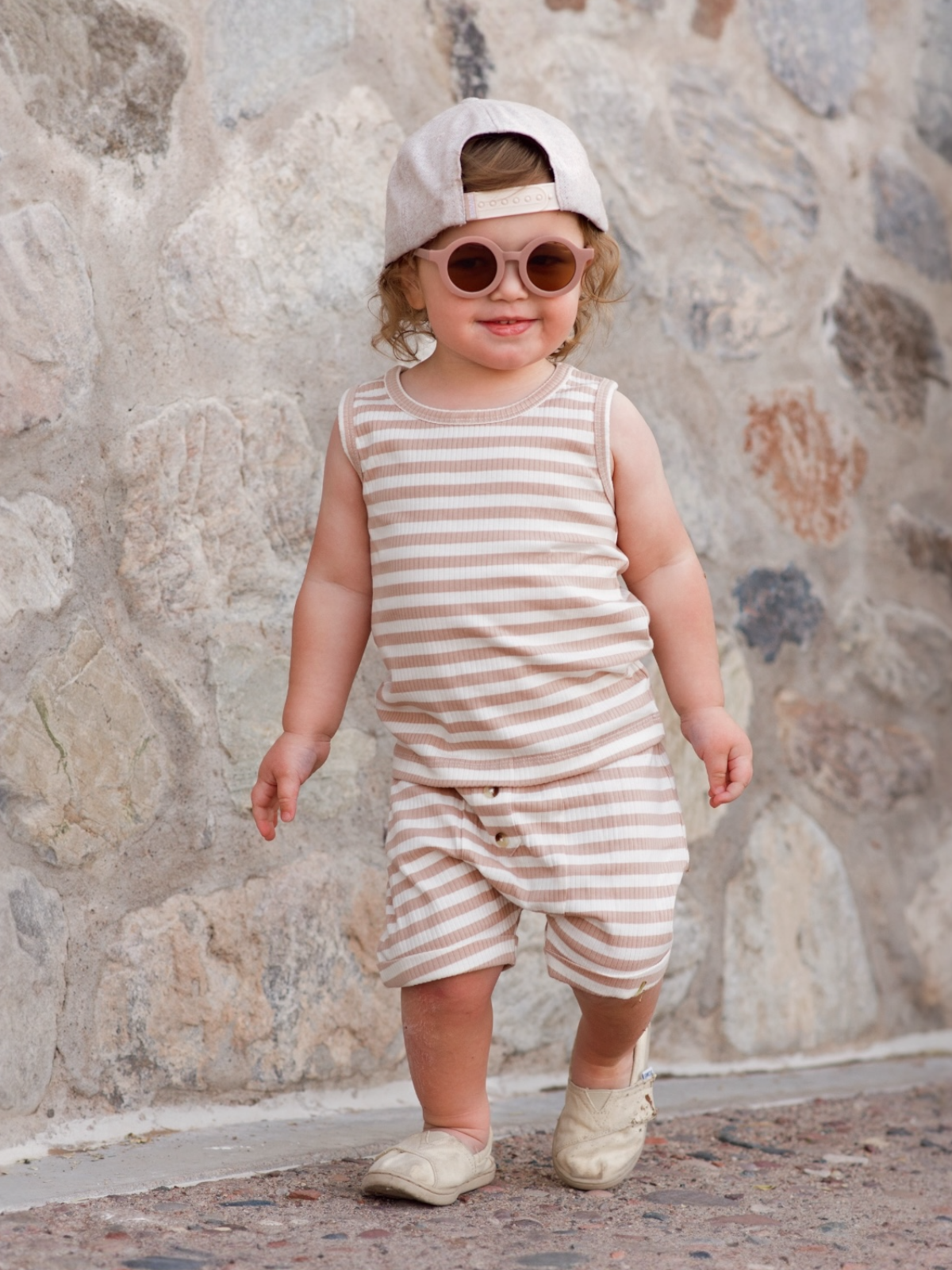 Tan Stripe / Organic Ribbed Tank & Short Set (Baby - Kids)