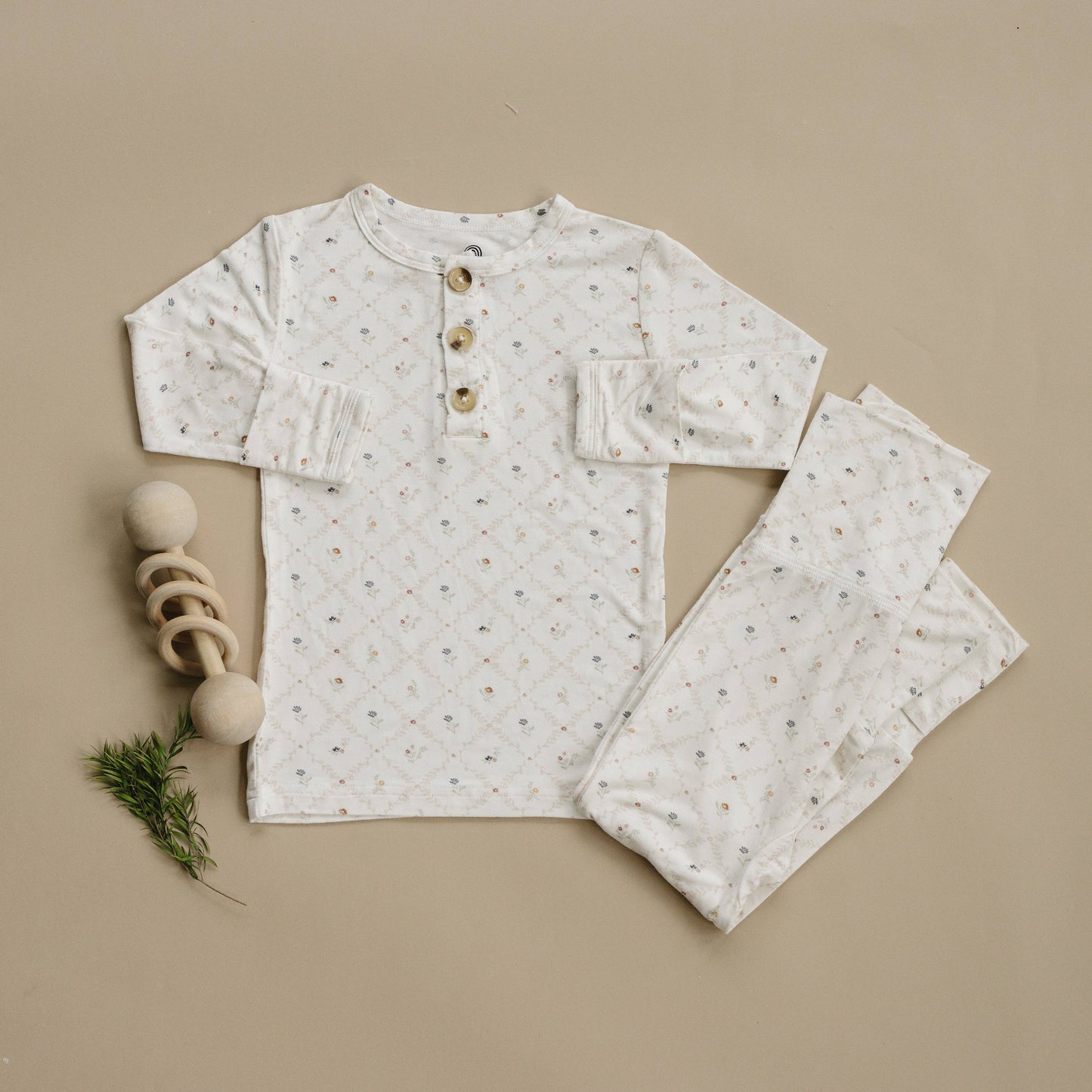 Vintage Blooms Floral 2pc Henley Bamboo Pajamas Toddler Kids