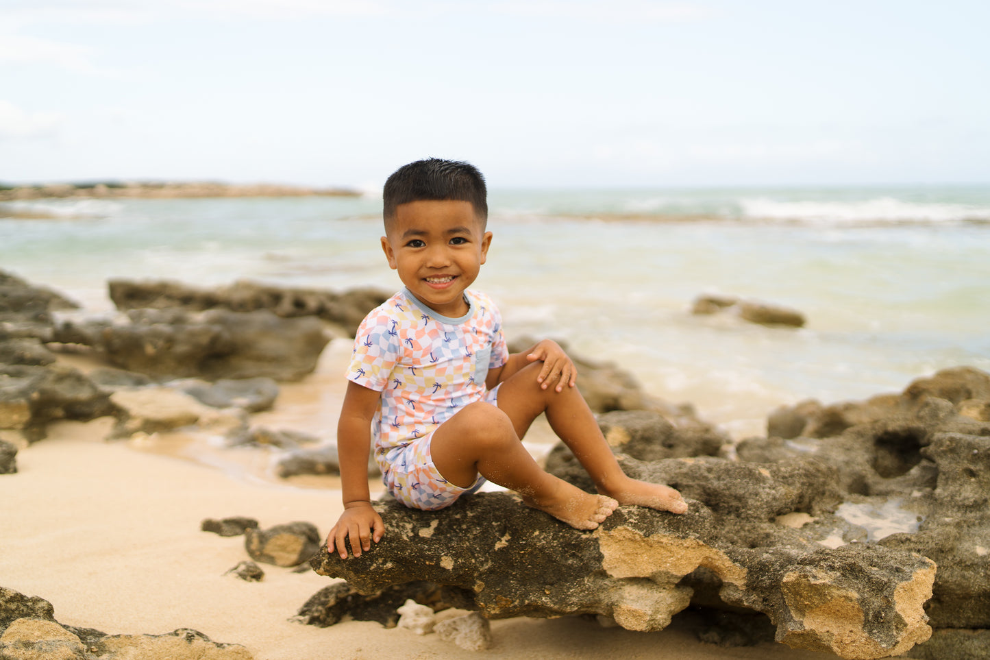 Sunset Checker Shortie Bamboo Romper