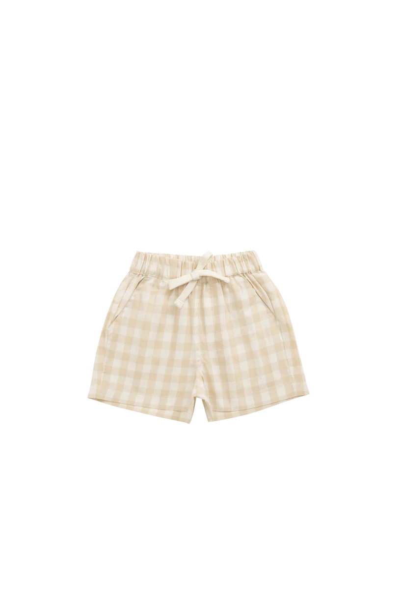 Organic Cotton Louis Short - Gingham Pale Khaki