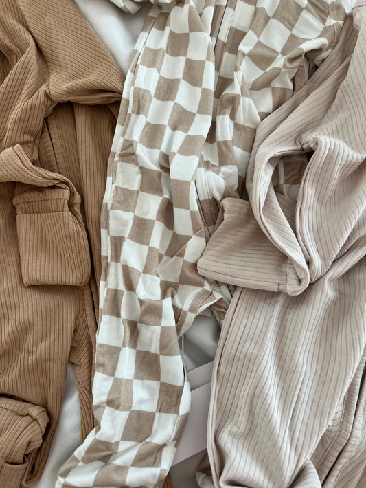 Zip Romper || Beige Check
