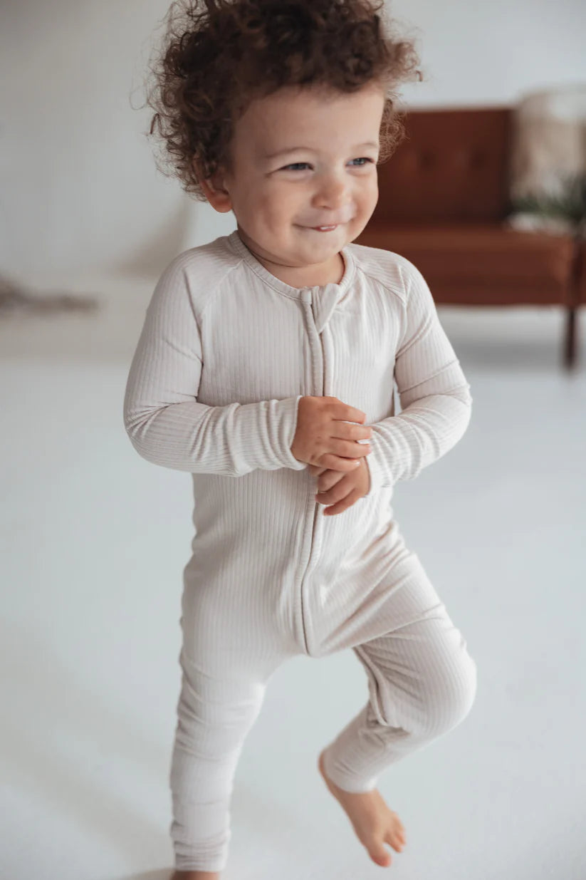 Ribbed Zip Romper || Oat
