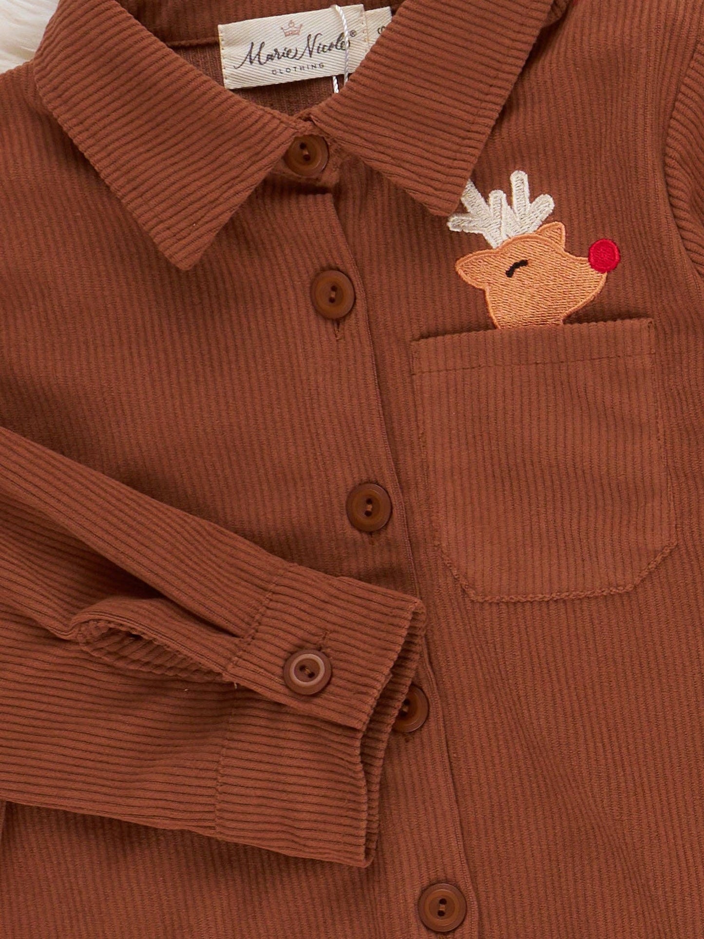 Reindeer Peek-a-boo Pocket Embroidered Shirt