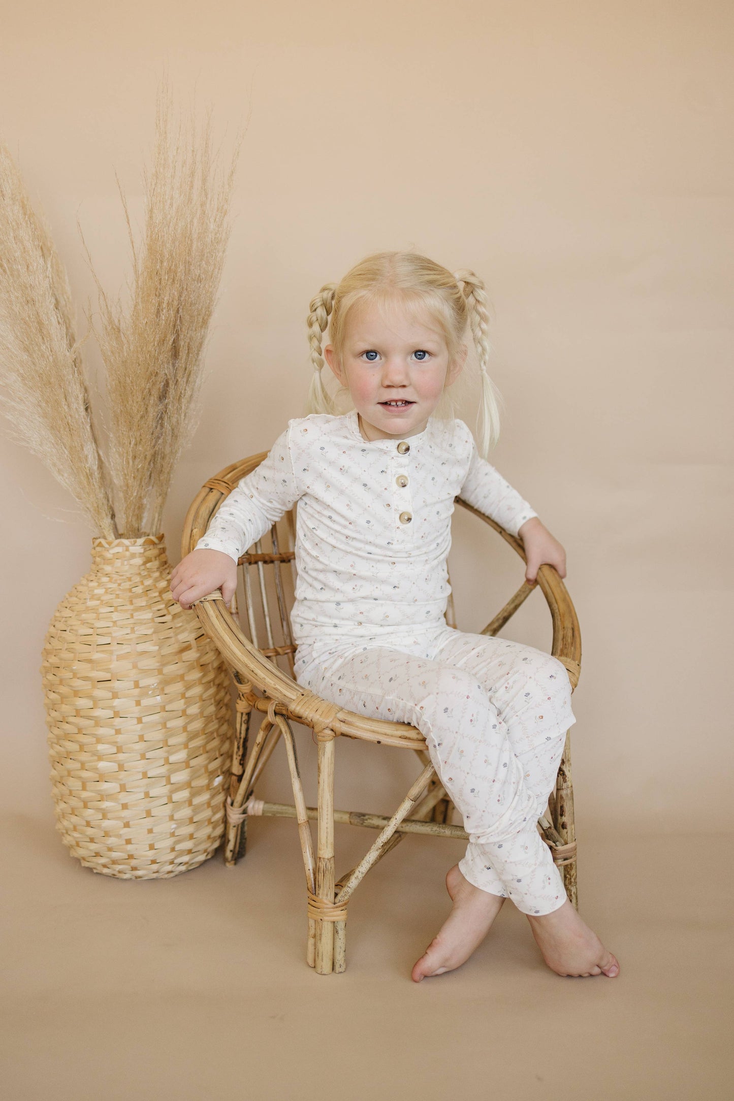 Vintage Blooms Floral 2pc Henley Bamboo Pajamas Toddler Kids