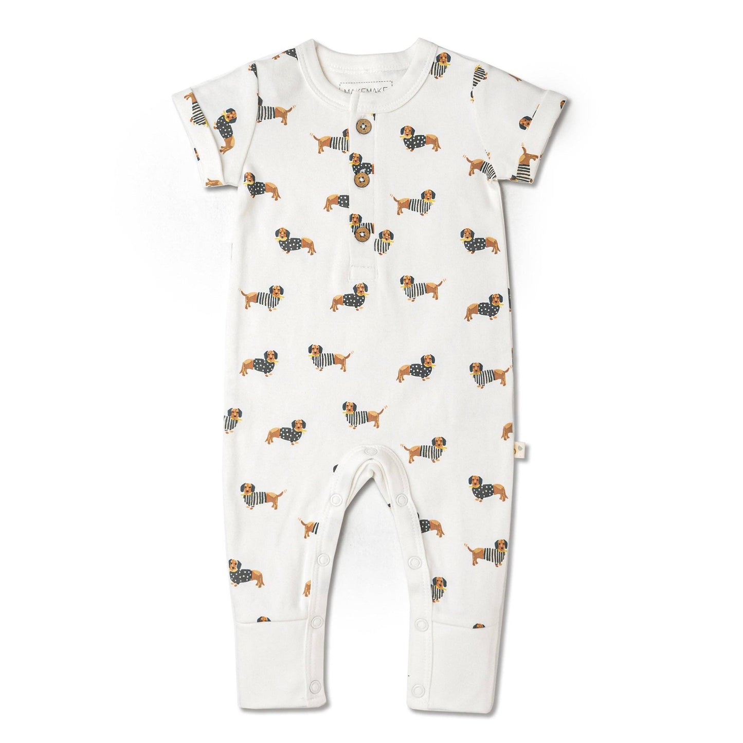 Organic Short Sleeve Button Romper - Dog