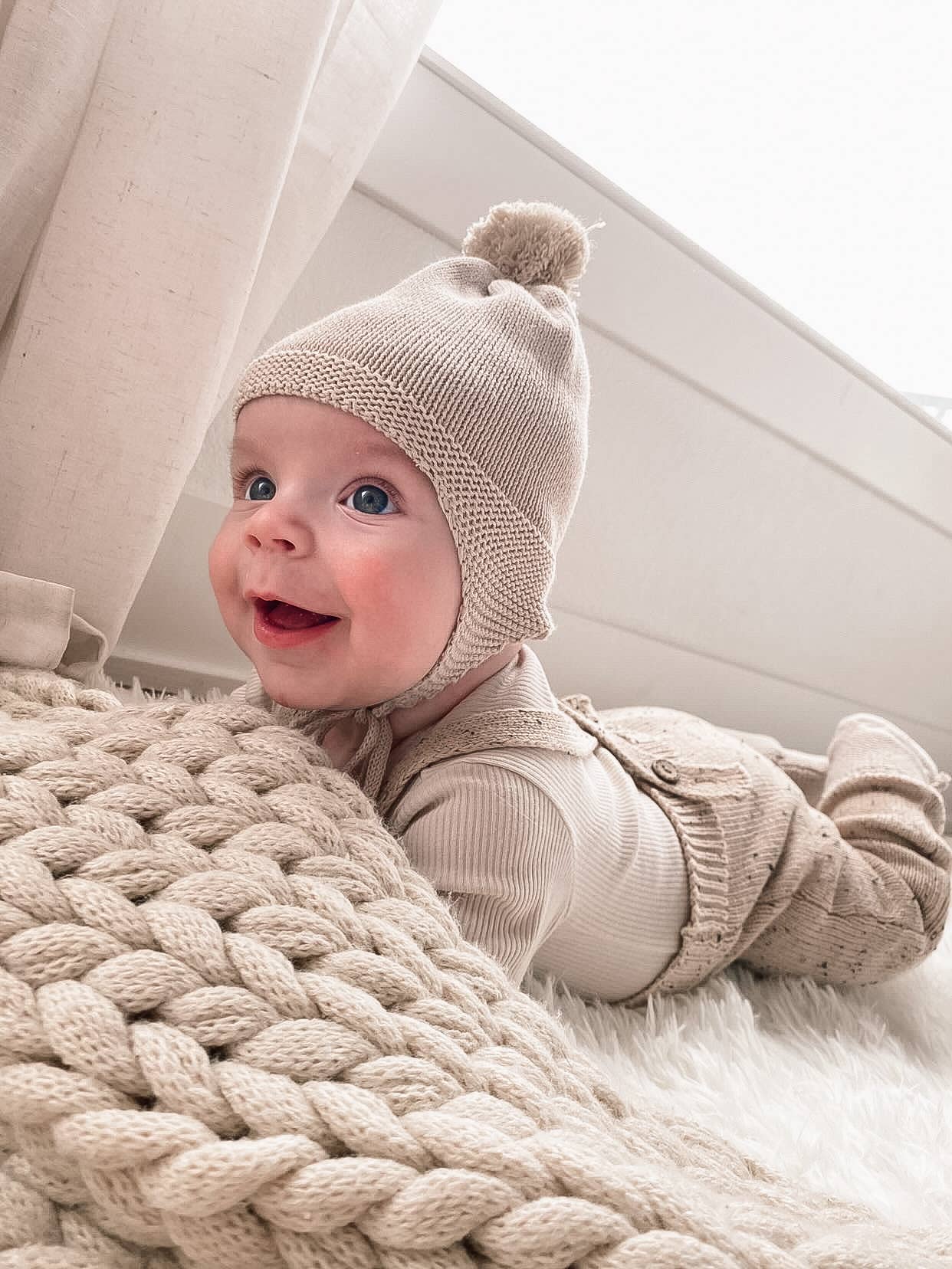 Baby Knitted Pom Pom Bonnet