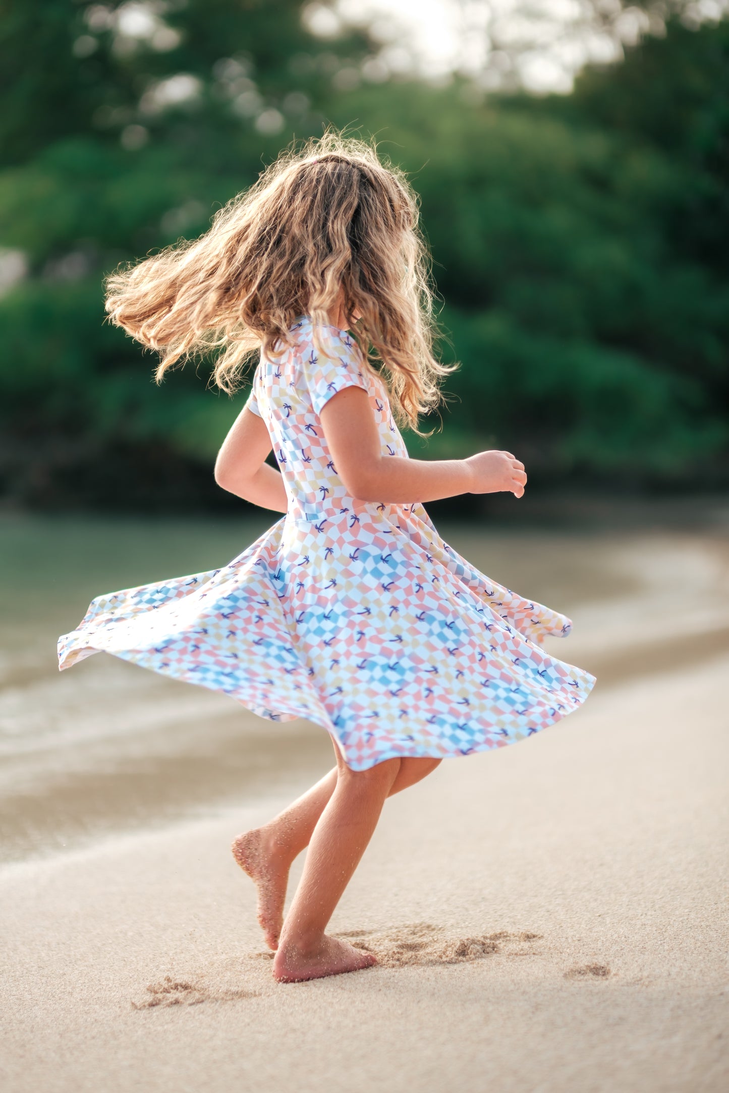 Sunset Checker Bamboo T-Shirt Dress