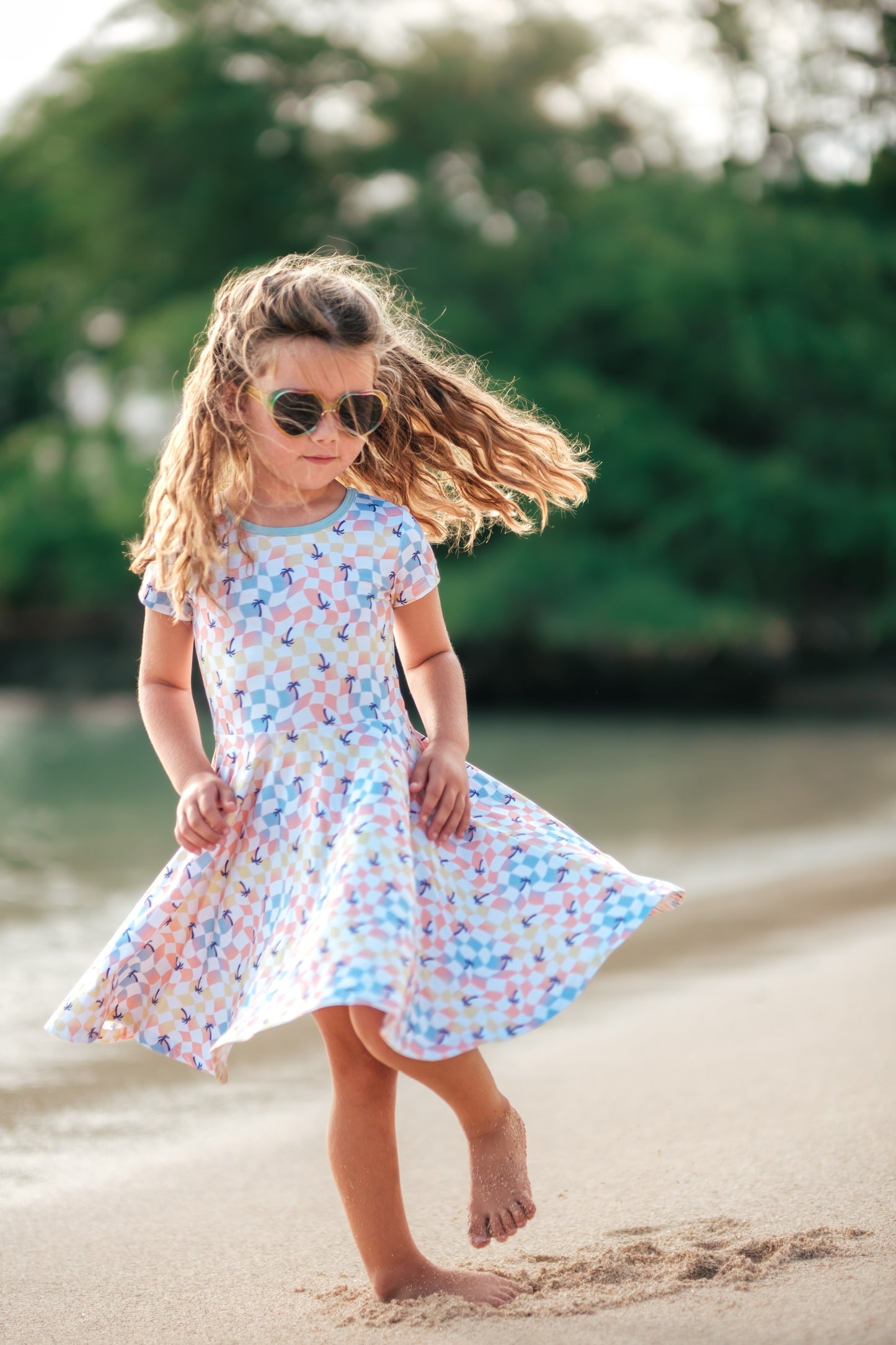 Sunset Checker Bamboo T-Shirt Dress