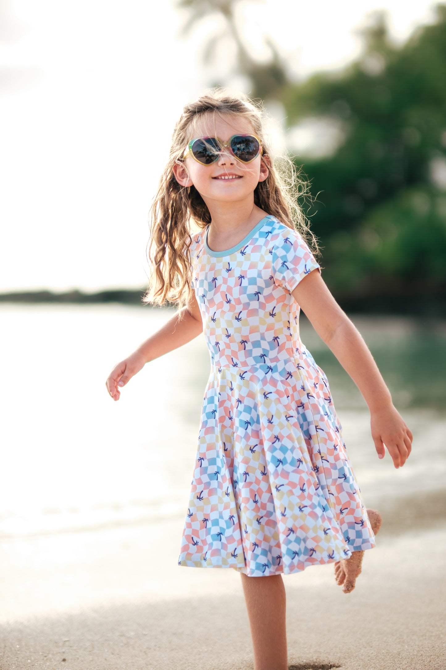 Sunset Checker Bamboo T-Shirt Dress