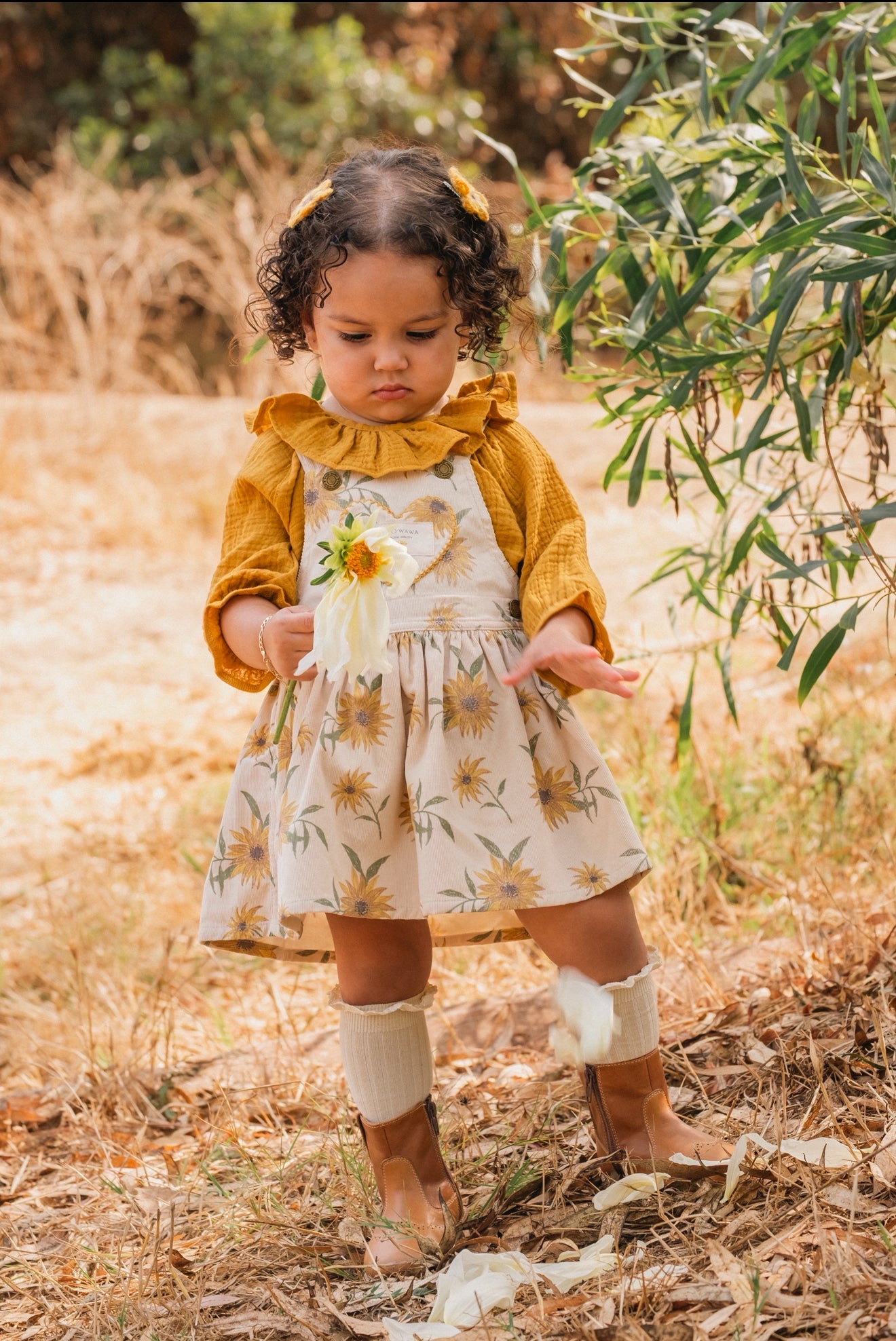 Heart Pocket Overall Dress - Sunflower Field