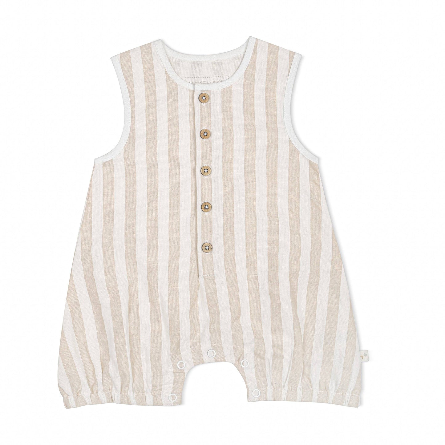 Organic Sleeveless Bubble Romper - Beige Stripes