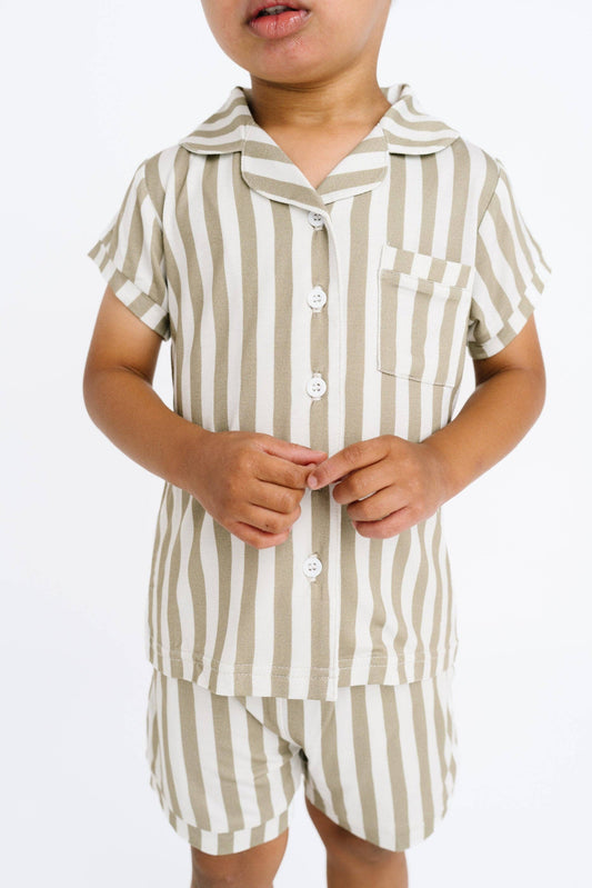 Olive Stripe Bamboo Short Button Up Set