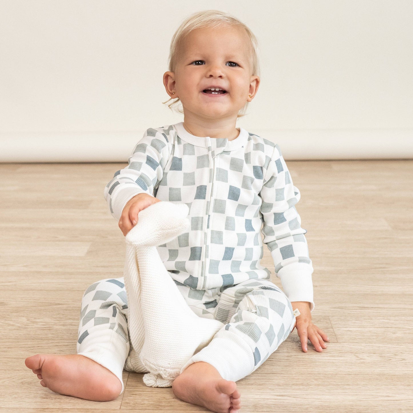 Organic 2-Way Zip Romper - Chequered