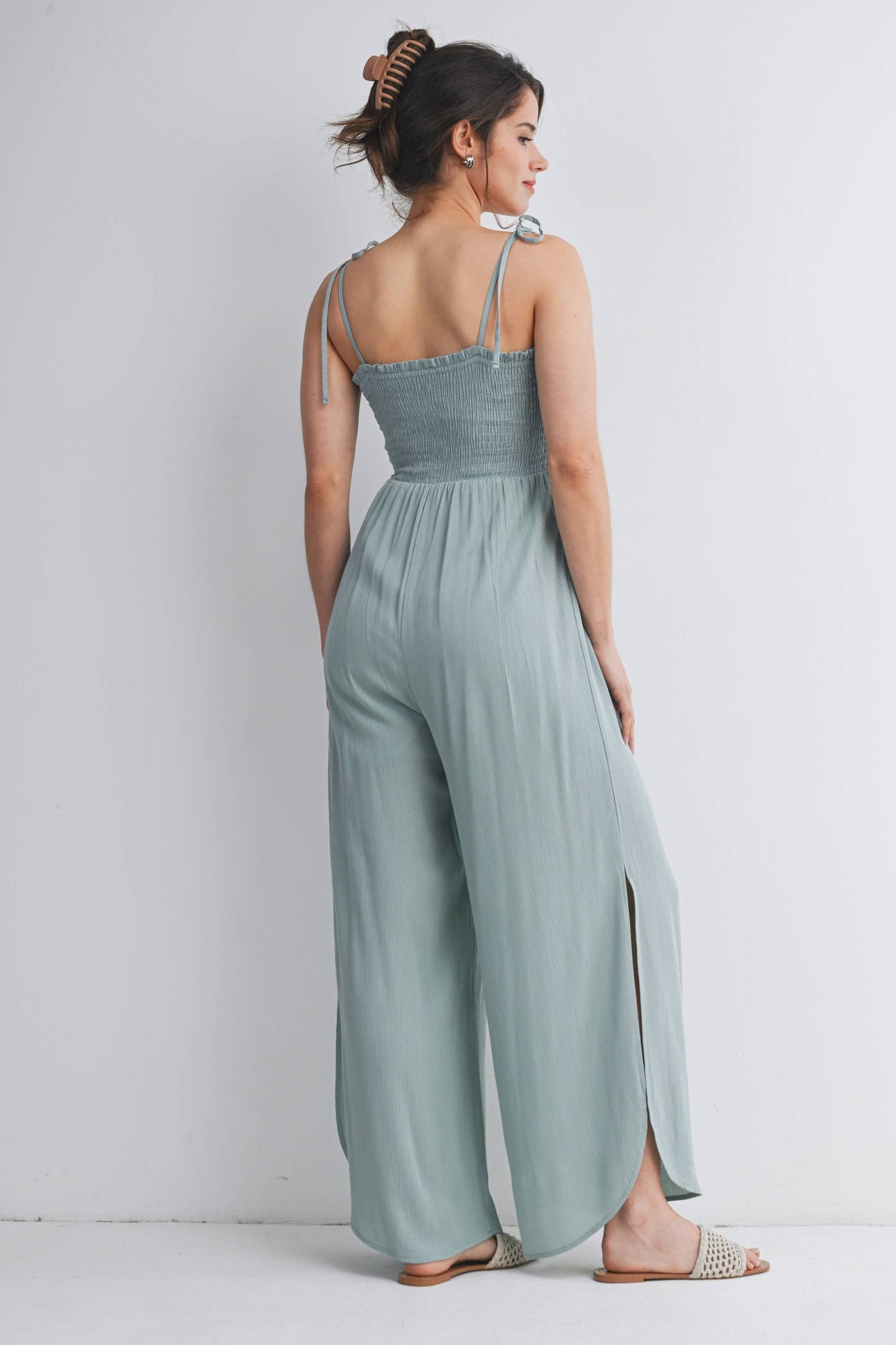Smocked Maternity Wide Leg Jumpsuit