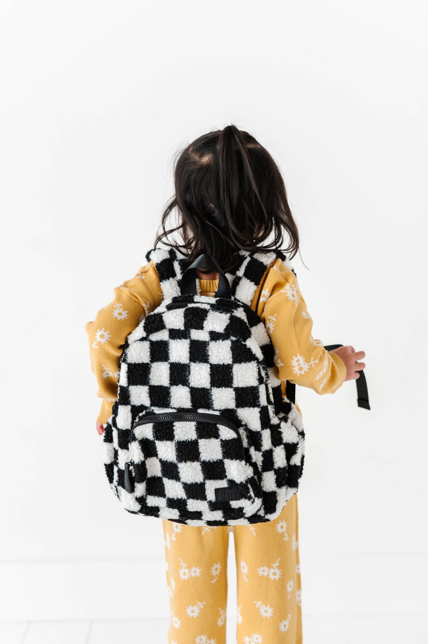 The Aspen Kids Mini Backpack- Sherpa Black and White Check