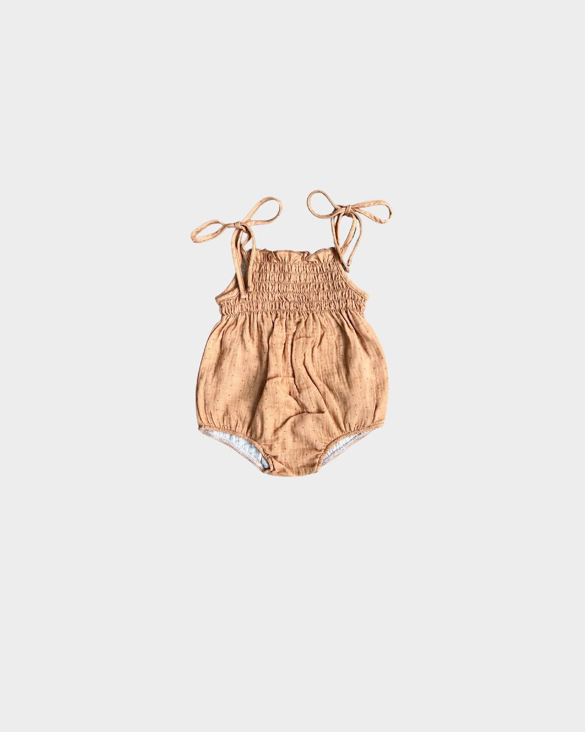 Tie Smocked Bodysuit in Dots in Toffee