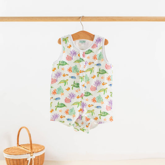 Just Keep Swimming Organic Muslin Shortalls