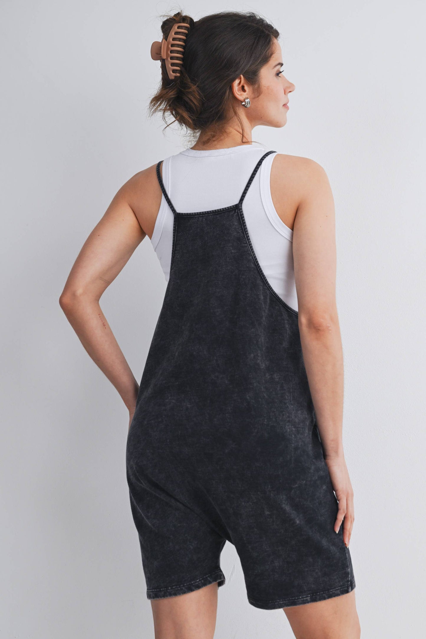 Acid Wash Maternity Romper