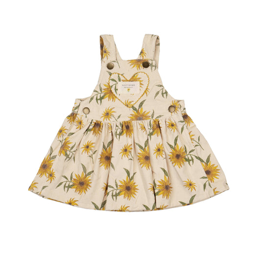 Heart Pocket Overall Dress - Sunflower Field