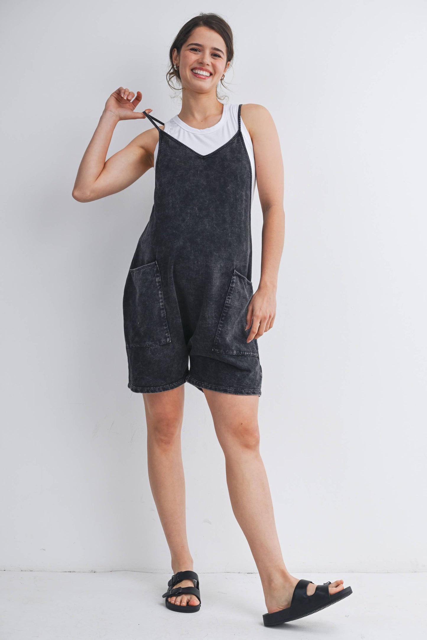 Acid Wash Maternity Romper