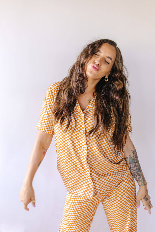 Women's Button Down Set in Wavy Check