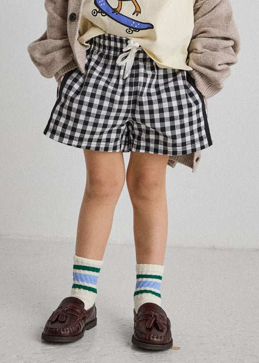 Gingham Drawstring Short - Black & White