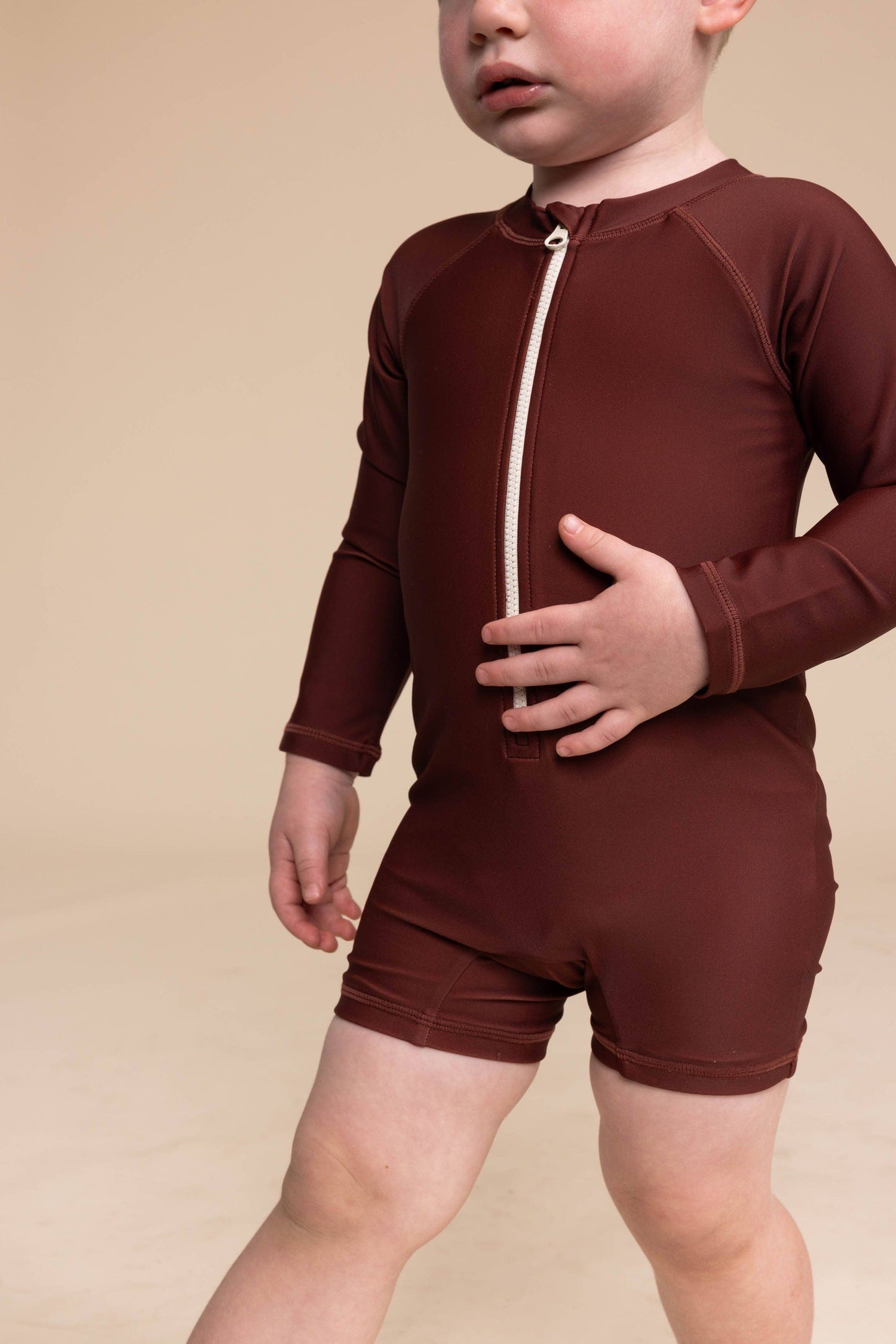 Zip-Up Rashguard | Warm Brown/Tan Color Block