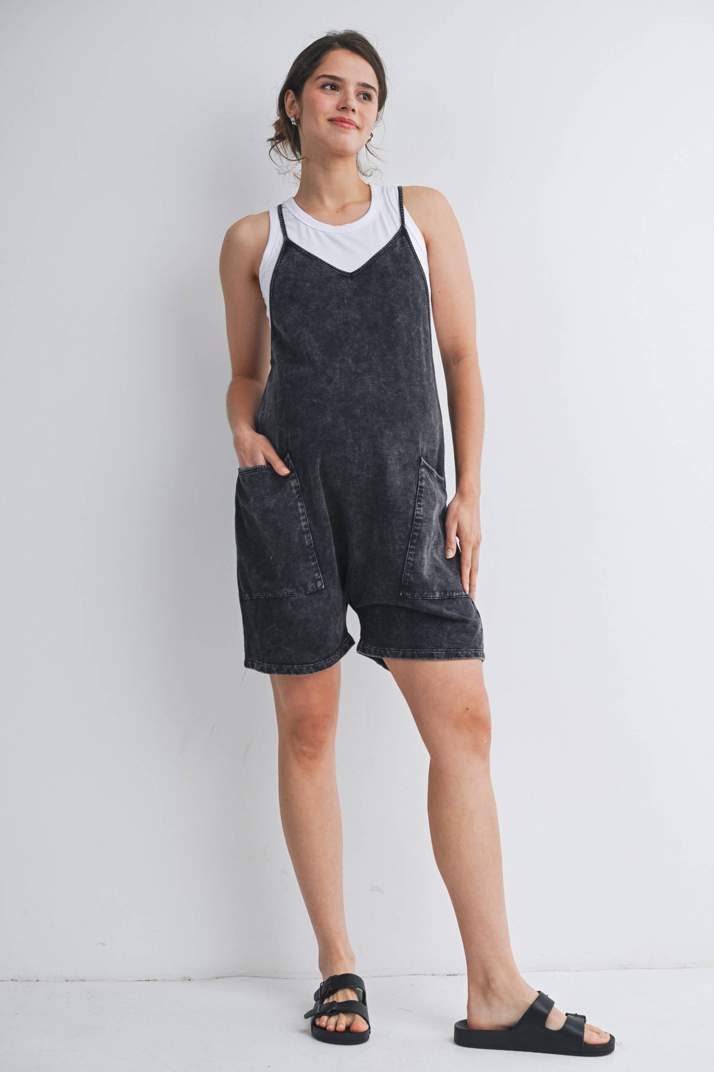 Acid Wash Maternity Romper