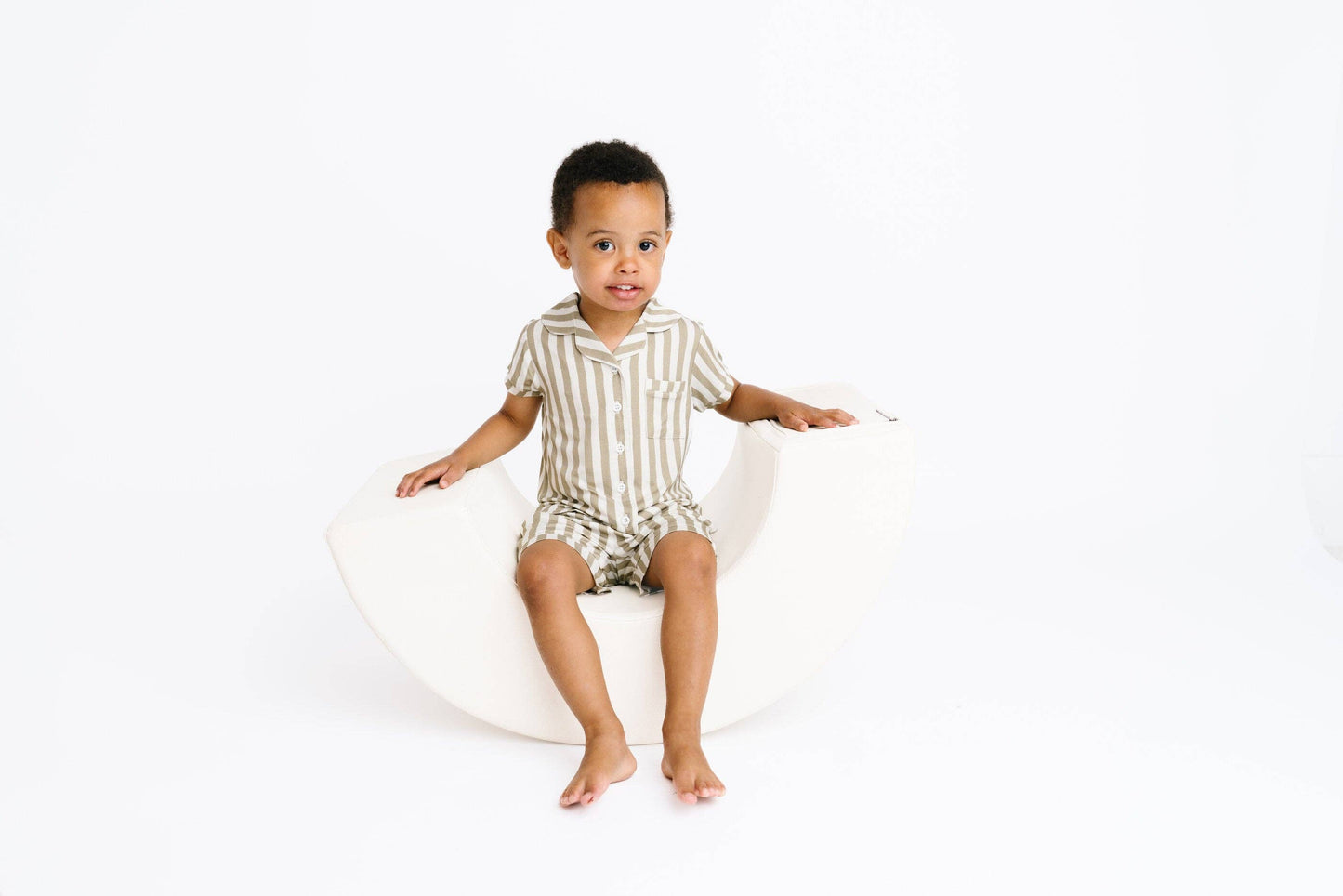 Olive Stripe Bamboo Short Button Up Set