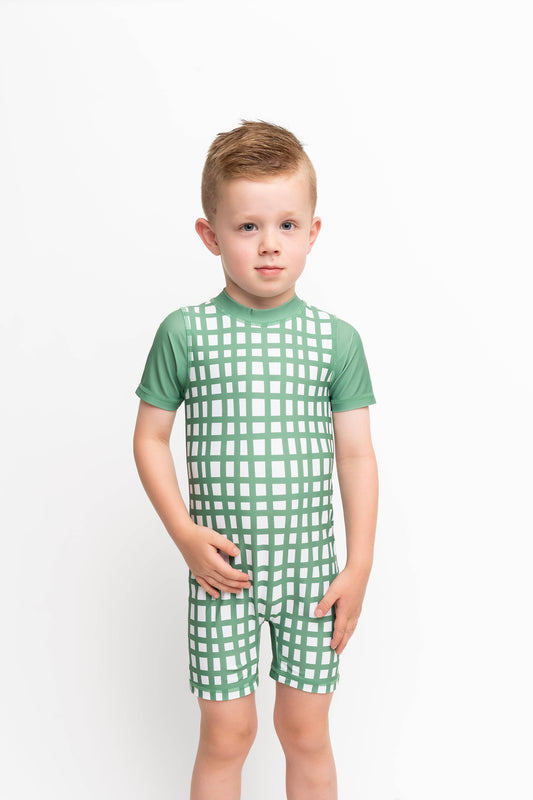 Kids Rashguard | Dark Sage Plaid