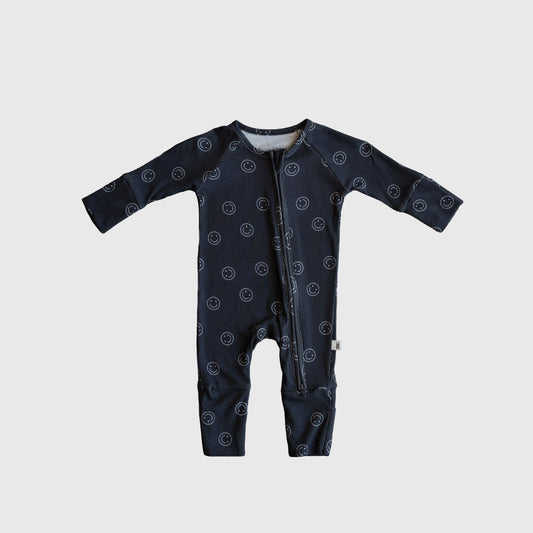 Bamboo Zip Pajamas | Smiley Ribbed
