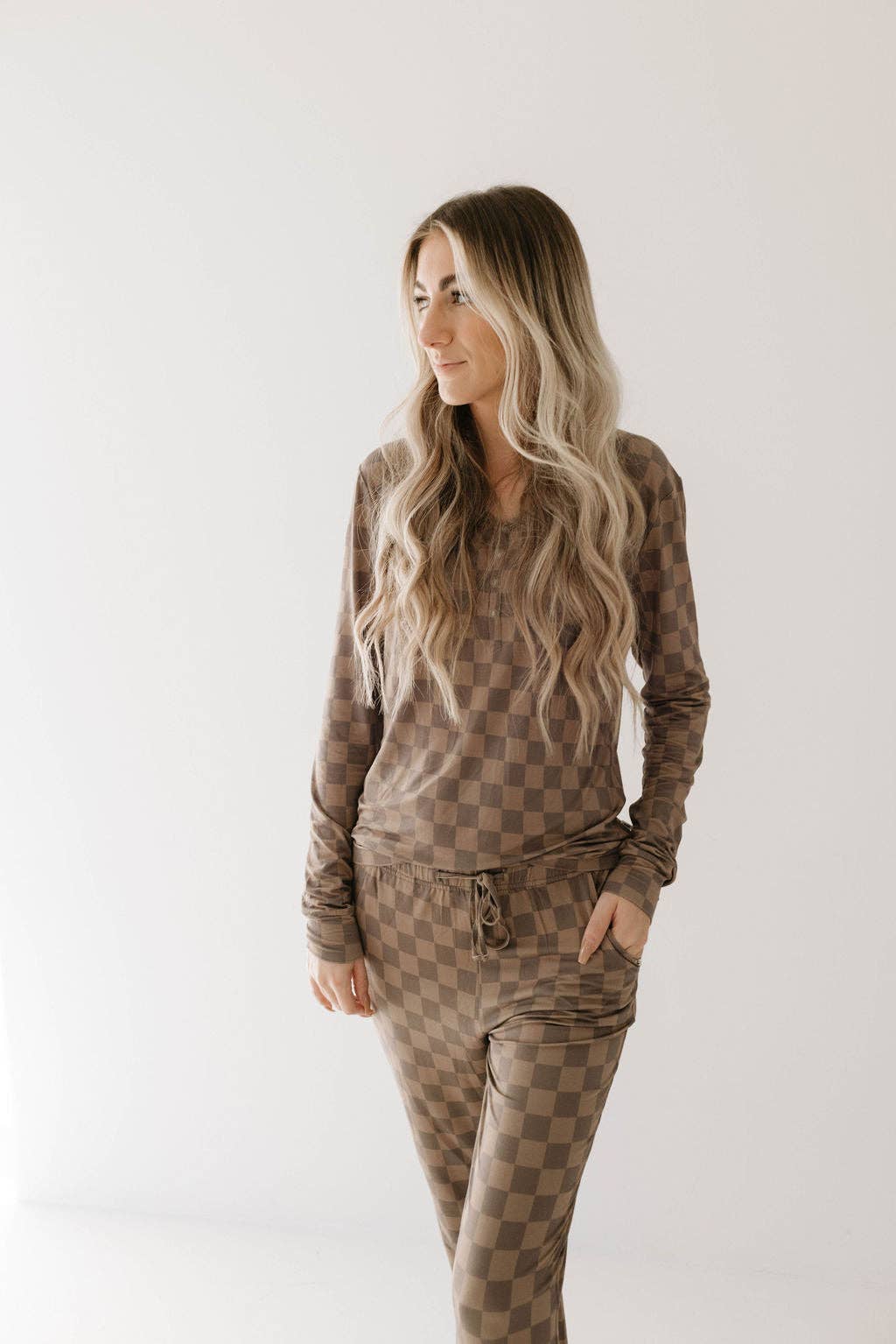 Women's Bamboo Pajama | Faded Brown Checkerboard