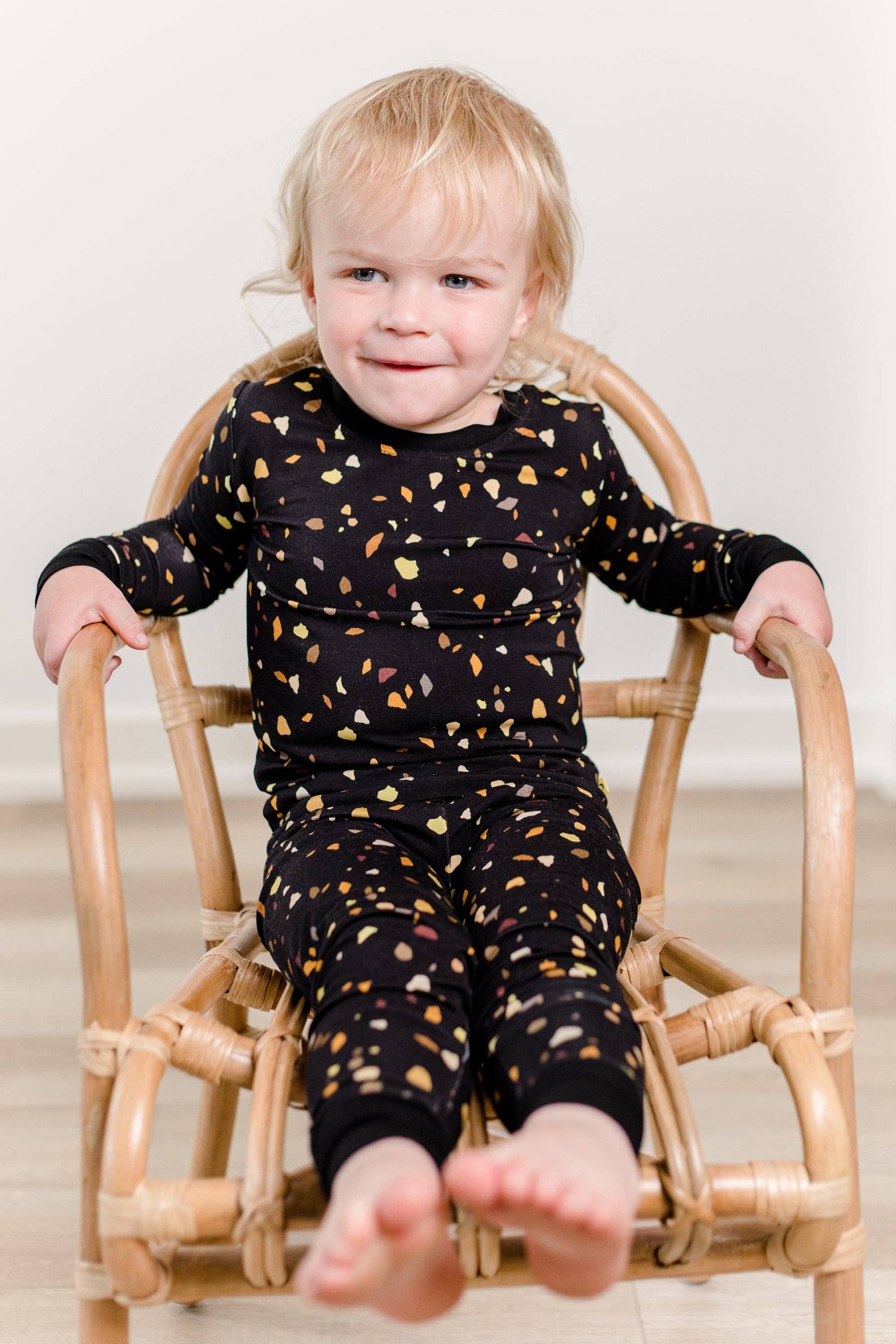 2 Piece Bamboo Kids Pajamas Set - Space Junk Black