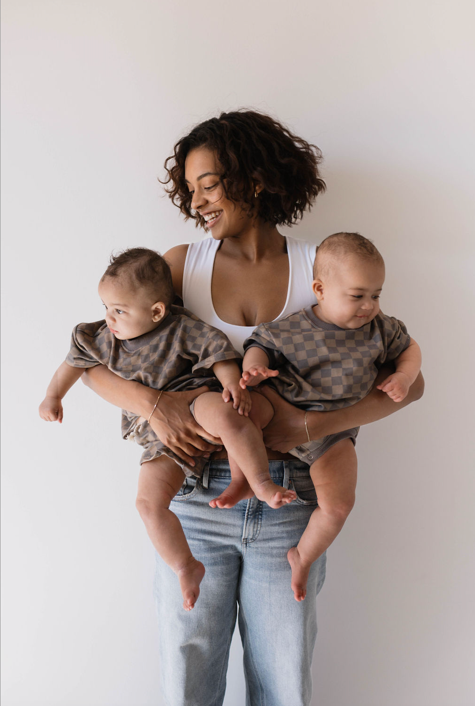 Faded Brown Checker Board | Two Piece Sweat Short Set