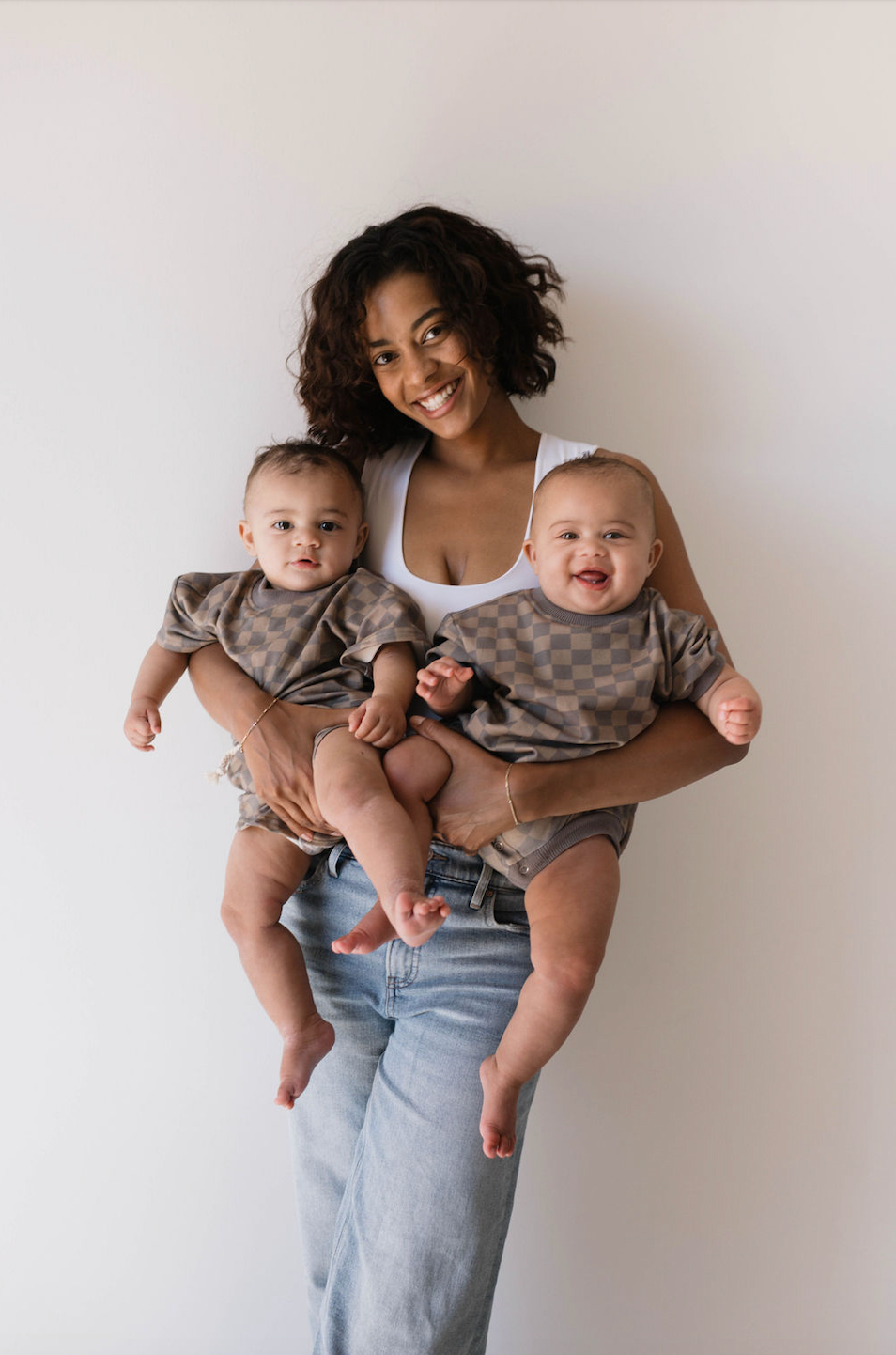 Faded Brown Checker Board | Two Piece Sweat Short Set