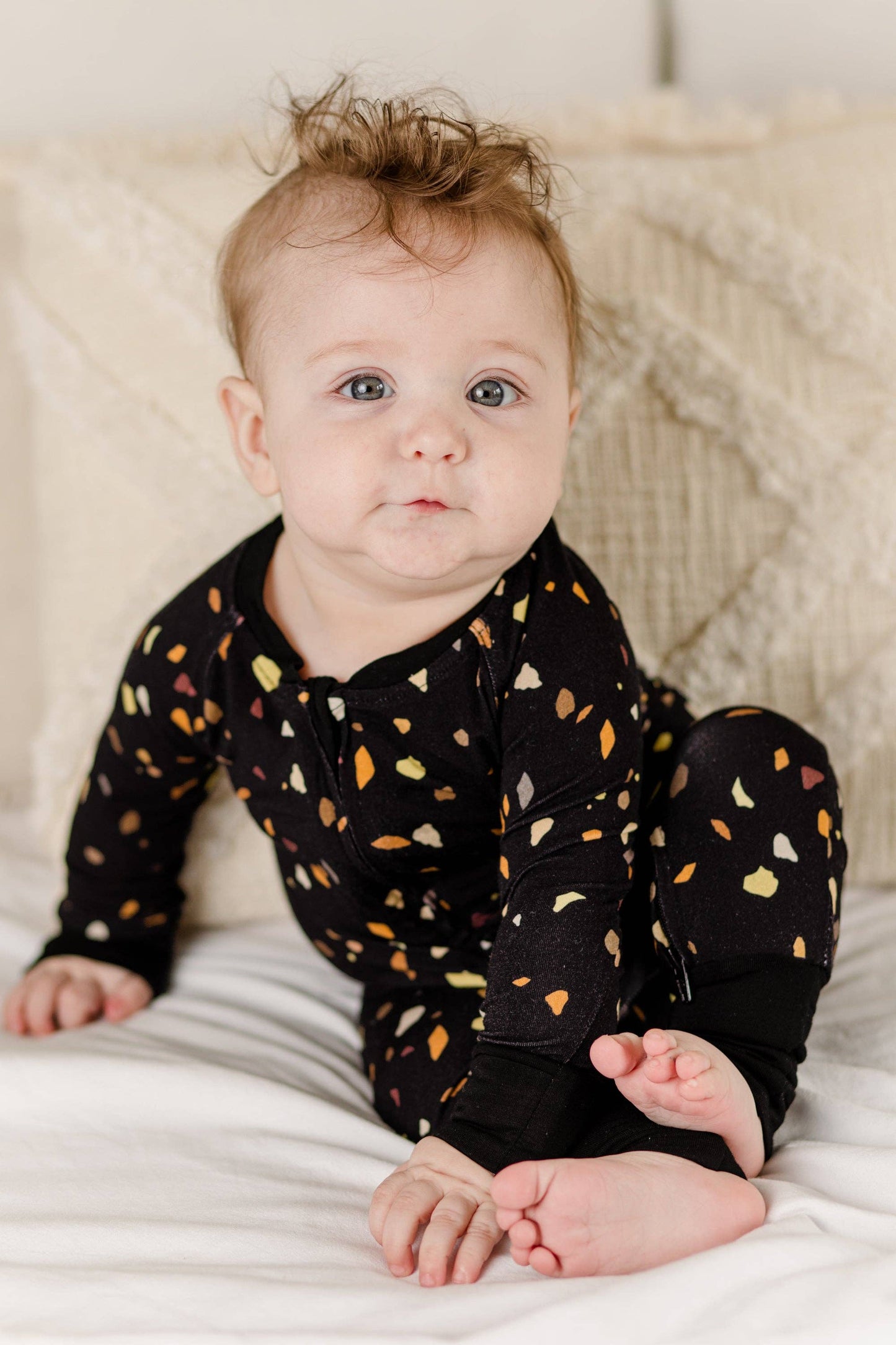 Bamboo Baby Pajamas Zip Up Sleeper - Space Junk Black