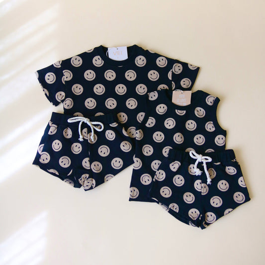 Smiley Set- Black, TANK & SHORT SET