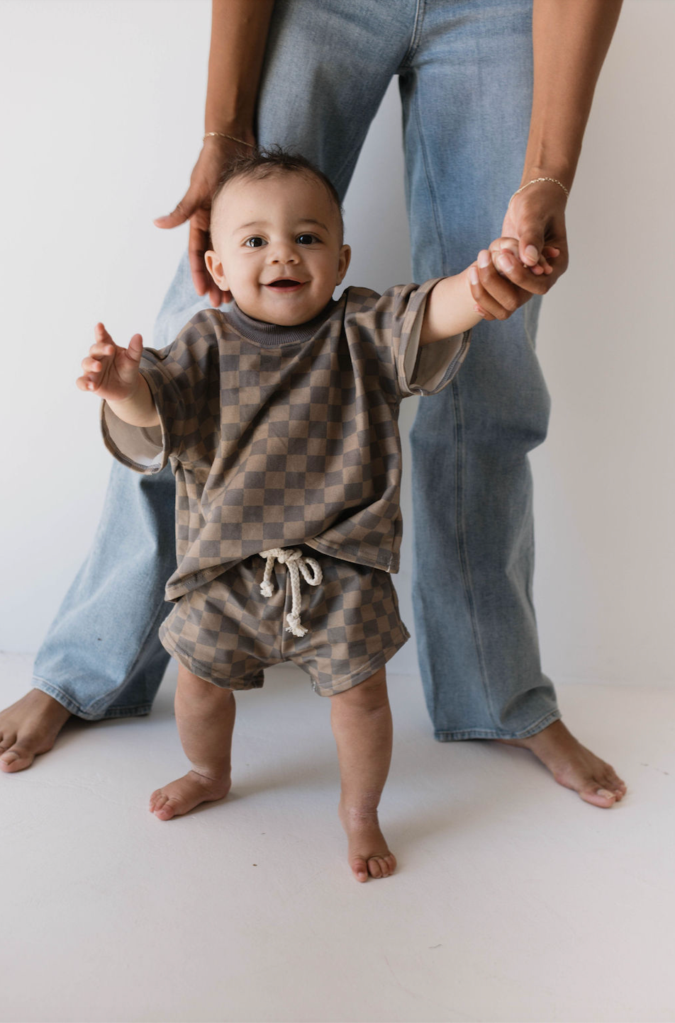 Faded Brown Checker Board | Two Piece Sweat Short Set