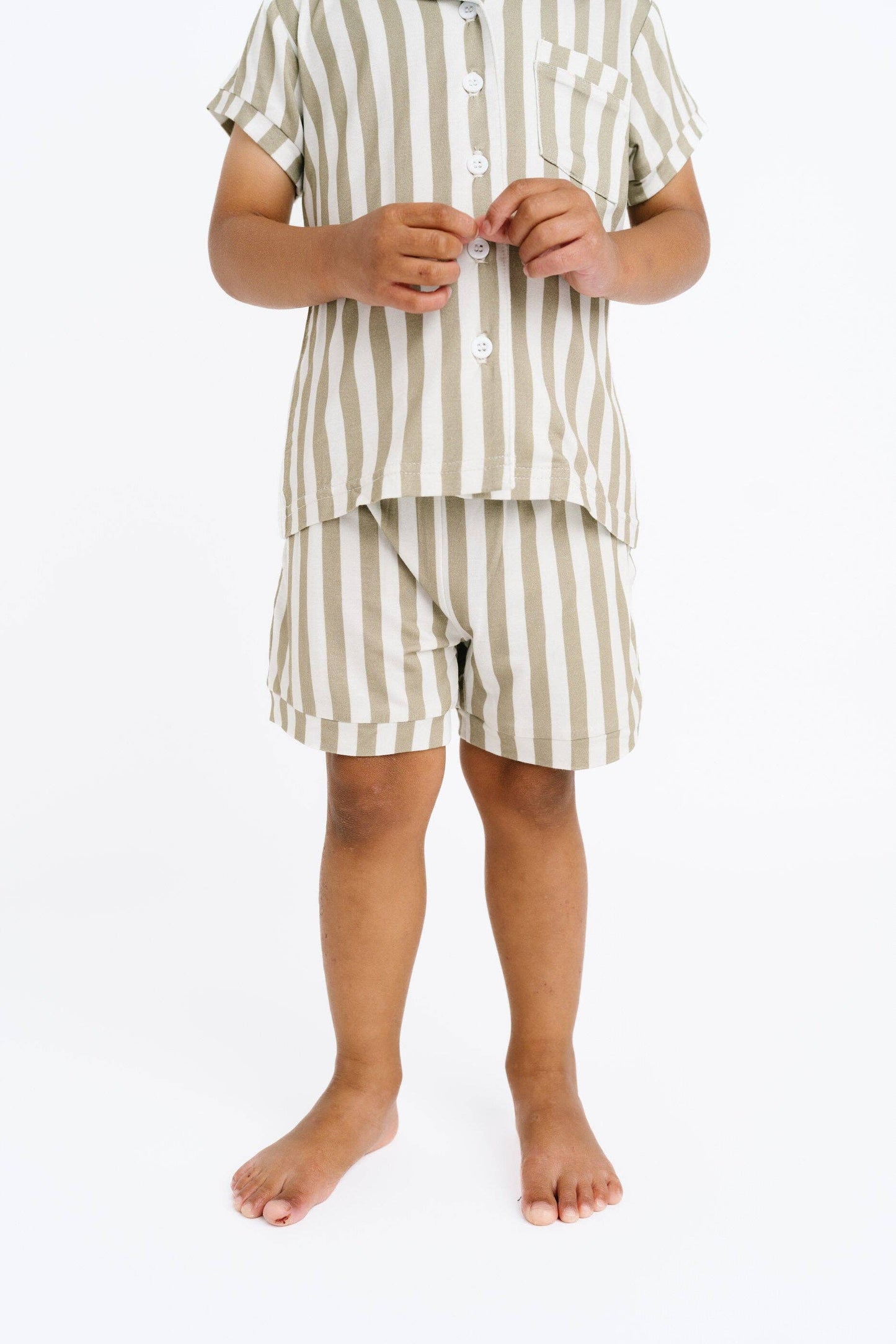 Olive Stripe Bamboo Short Button Up Set