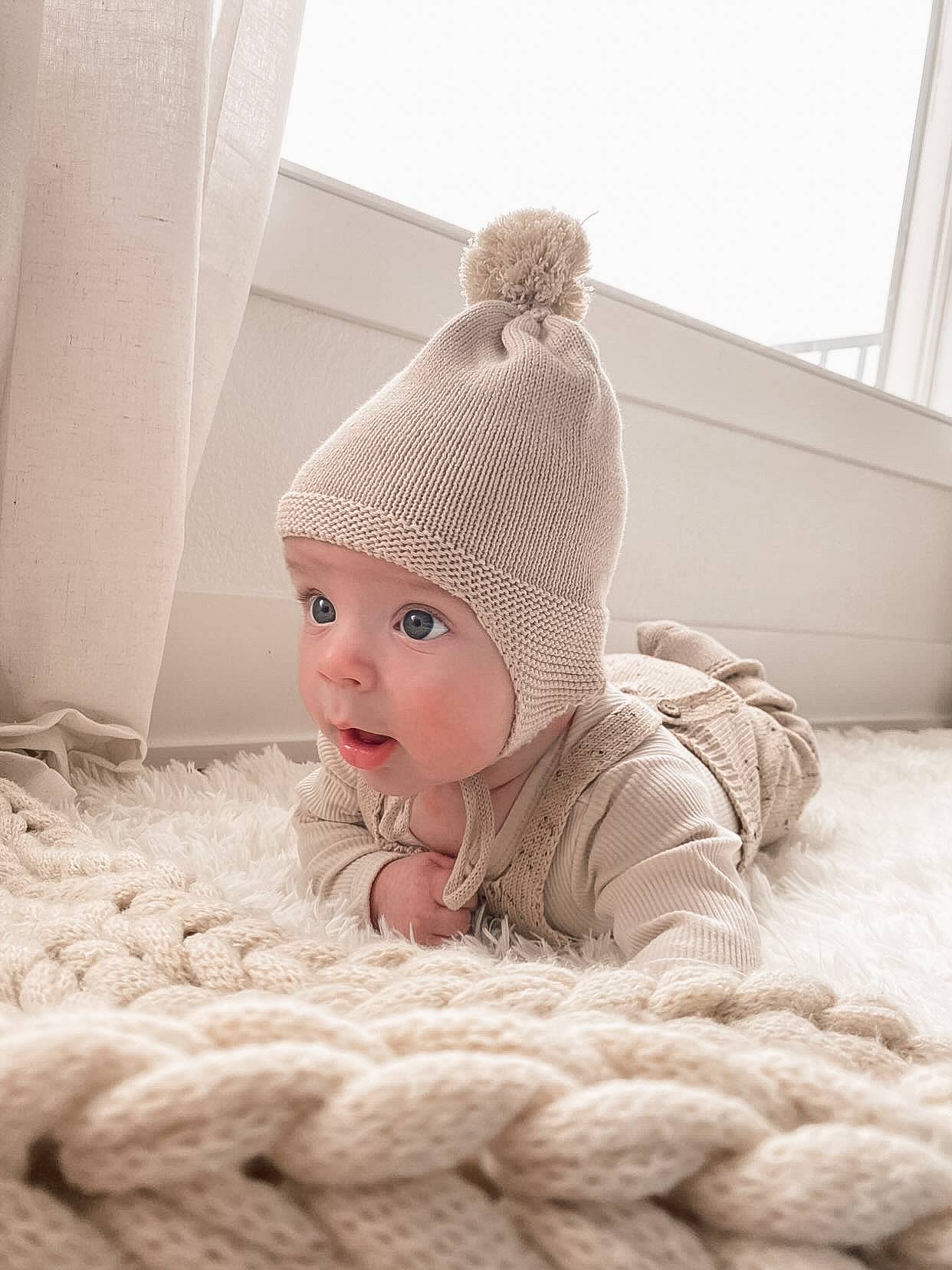 Baby Knitted Pom Pom Bonnet