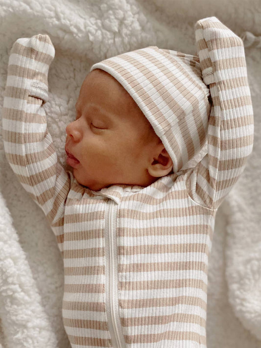 Tan Stripe / Organic Ribbed Beanie (Baby - Kids)